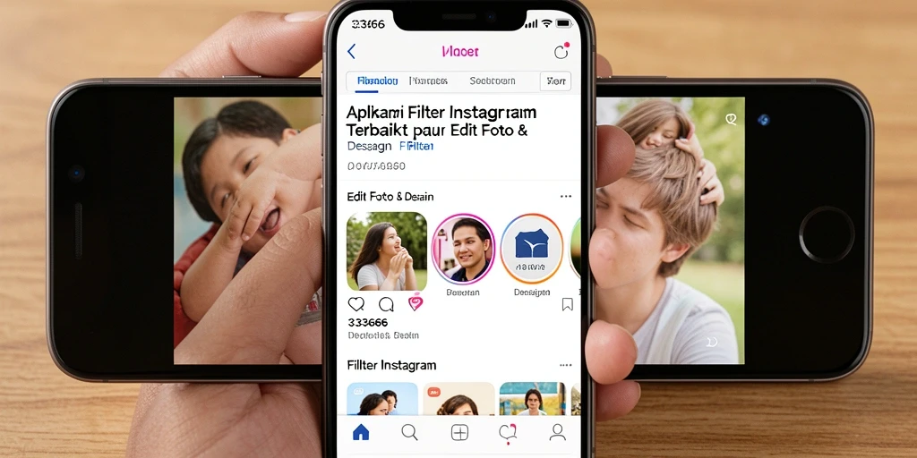 Tampilan antarmuka aplikasi 333666 dengan berbagai filter Instagram.