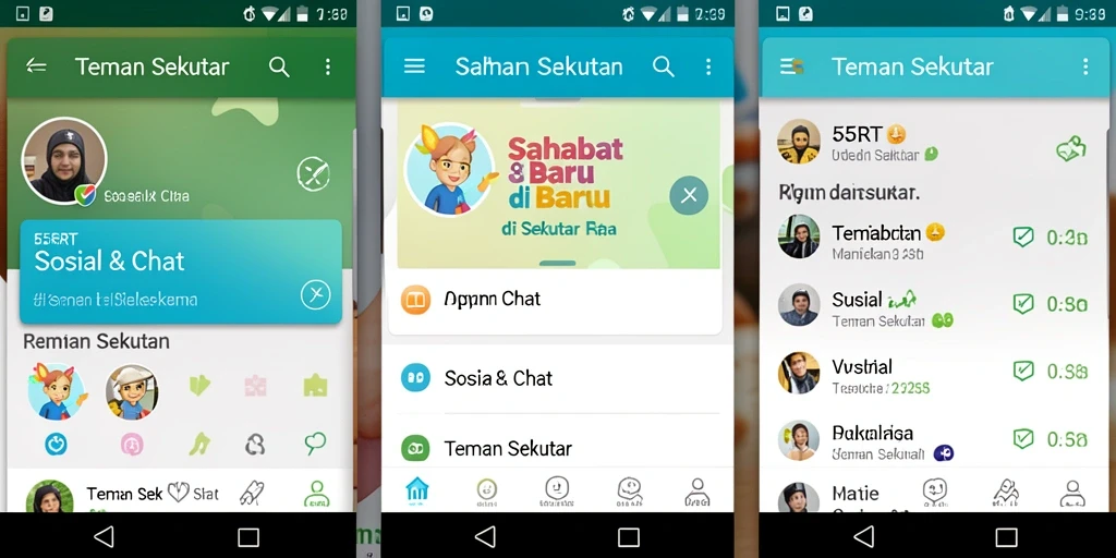 Tampilan antarmuka aplikasi 55RT untuk mencari teman baru.