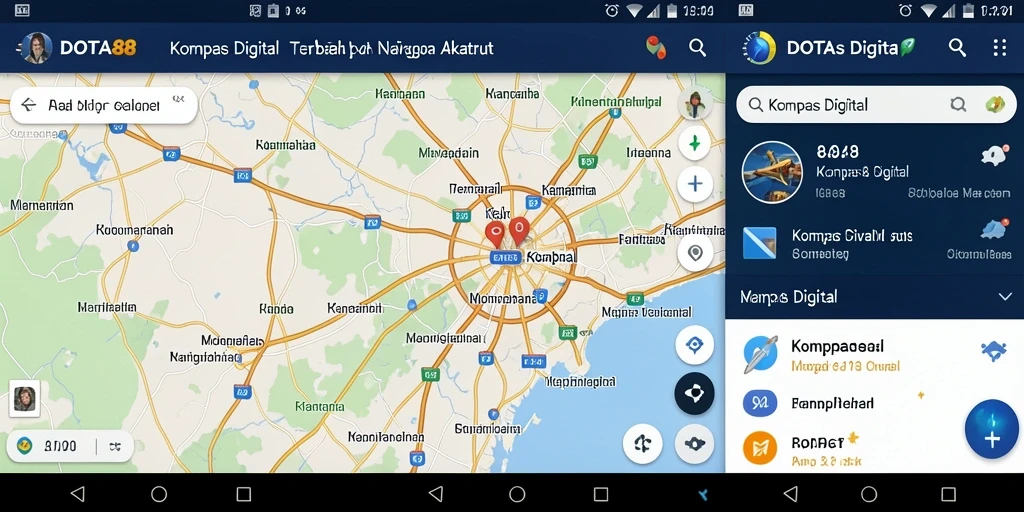 Antarmuka aplikasi DOTA88 yang menampilkan fungsi kompas digital.