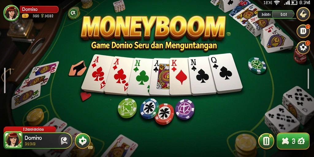 Tampilan utama GAME MONEYBOOM dengan fitur Domino yang interaktif.