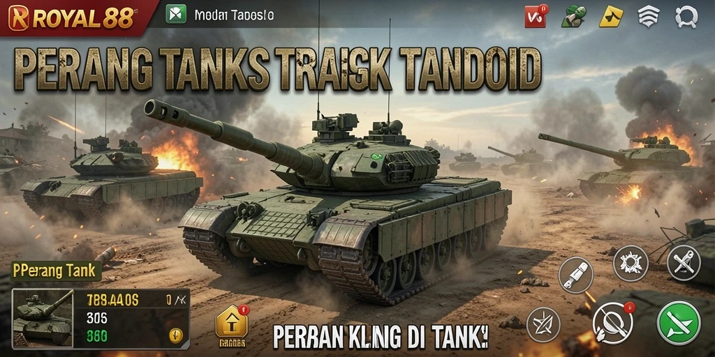 Antarmuka gameplay menampilkan tank dalam pertempuran yang mendebarkan.