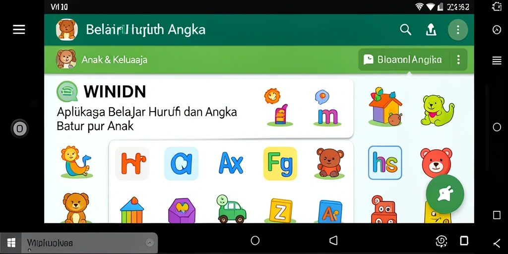 Tampilan antarmuka WINIDN yang menarik untuk belajar huruf dan angka.